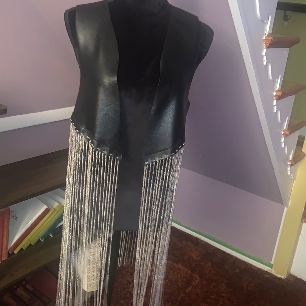 Faux Leather chain Tassel vest